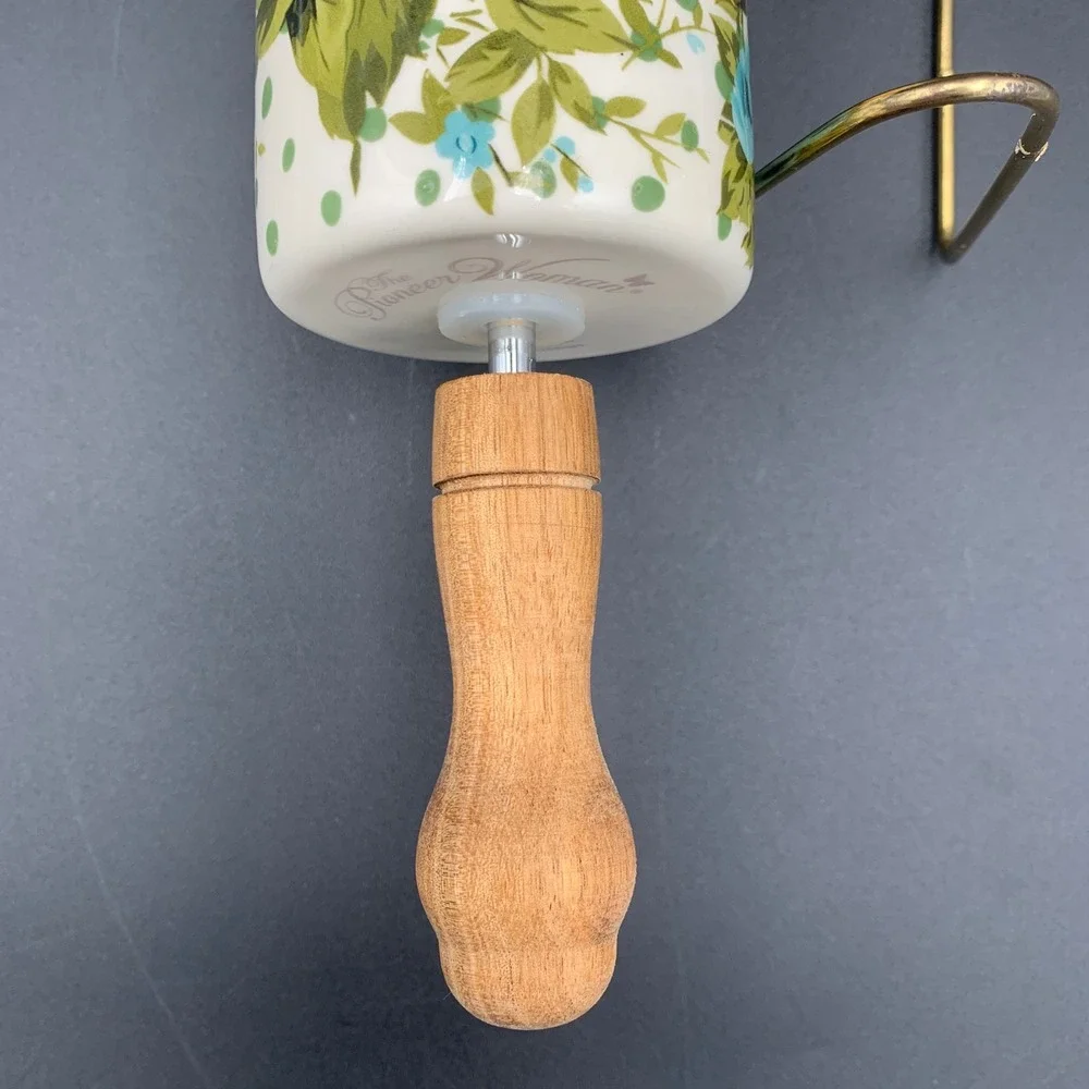 Pioneer Woman Breezy Blossom Ceramic Rolling Pin Wood Handle Floral Dots Retired